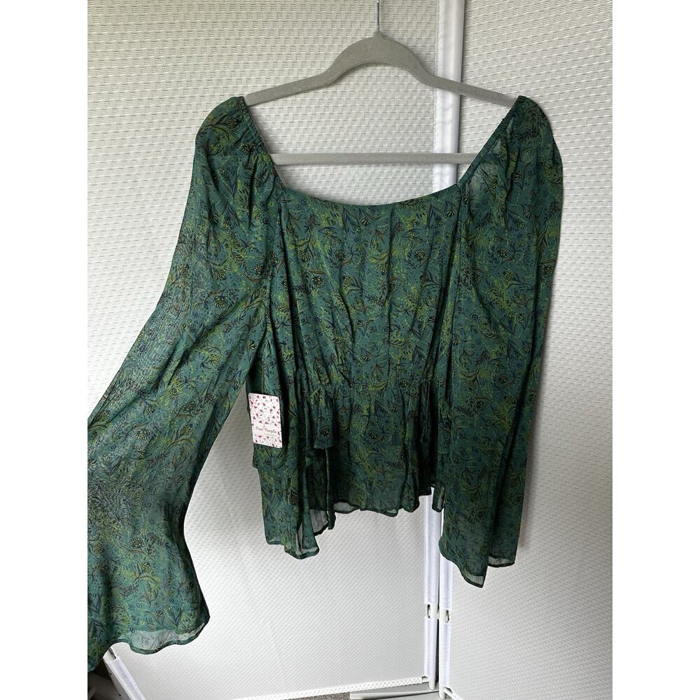 Free People Teal Green Printed Peasant Blouse - Picture 9 of 13
